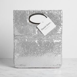 Daniel Ames Silver Sequin Handbag Tote Ring Handle Evening Bag NWT Sparkly